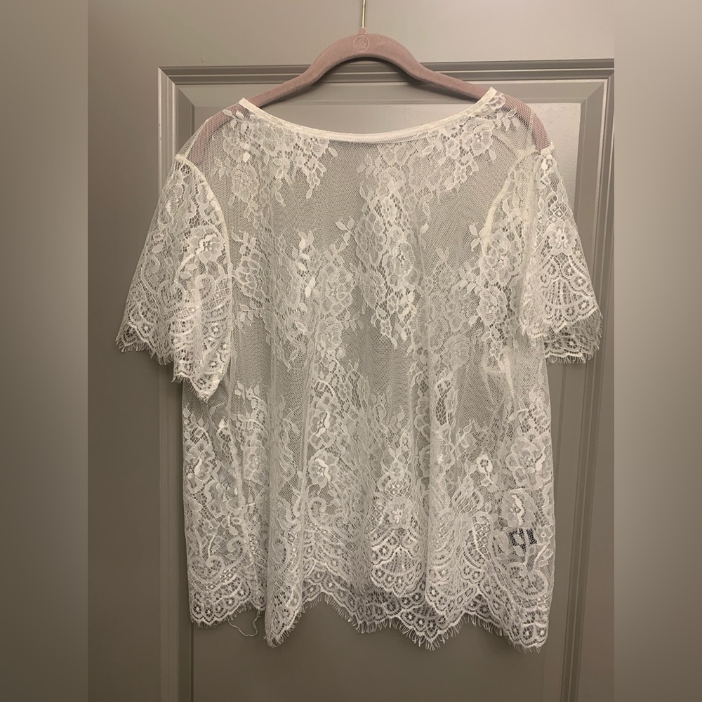 Plus white lace sheer top